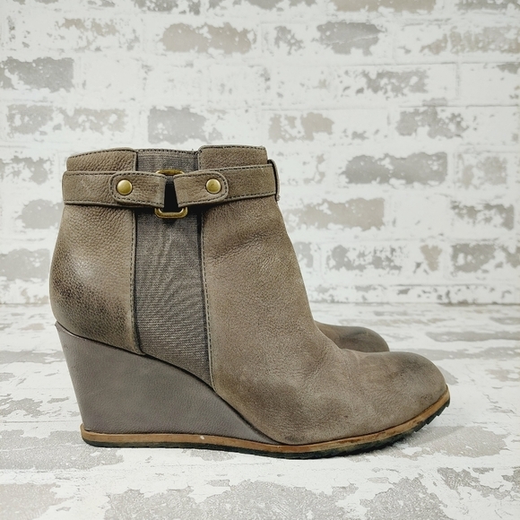 Susina Brown Leather Side Zipper Wedge Ankle Boots V680 - Picture 5 of 13